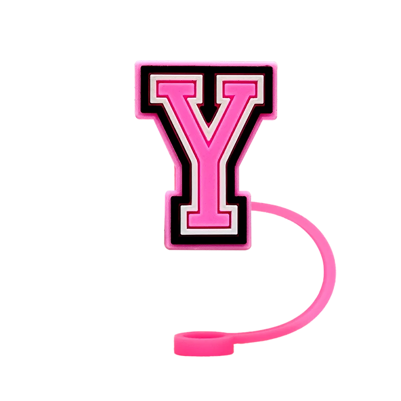 10mm Pink Letter Straw Cover Caps 1PCS Accessories For Cups,Soft Silicone Alphabet Straw Topper Drinkware,Dustproof Straw Caps