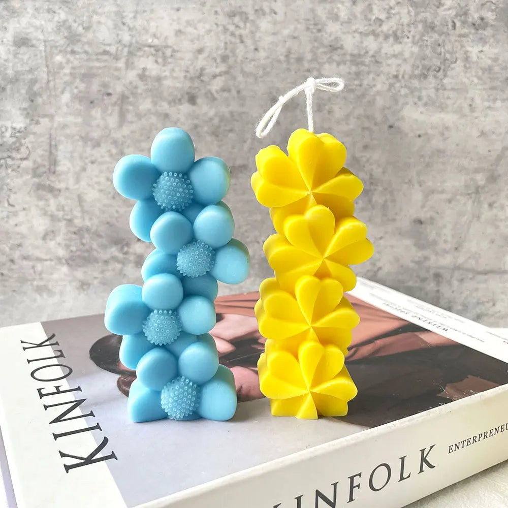 For fun Stacks of Love Sun flower Silicone Candle Mold DIY Four Leaf Clover Daisy Candle Making Soap Resin Mold Gifts Home Decor