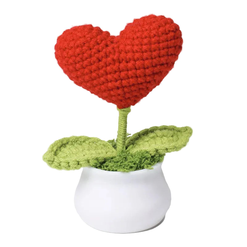 Hemasa Heart Shape Knitted Flowers Potted Colourful Crochet Plant Wedding Gift Creative Artificial Flower Car Desktable Decor