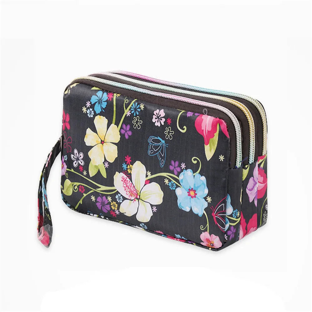 Hemasa 3 Zipper Women Waterproof Purse Cell Pouch Handbag Wallet Wristlet Bag Women'S Fabric Coin Purse Bag Mobile Wallet Clutch Bag
