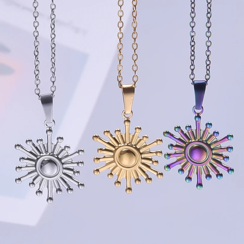 Fashion Gold Color Sun Necklace For Women/Men Stainless Steel Pendant Trendy Collar Long Chain Choker Female Jewelry Supplies