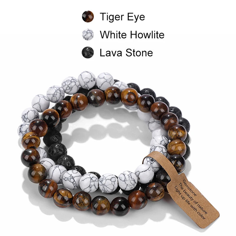 Blue Cat Eye Beaded Bracelets 3Pcs/Set Natural Stone Amethyst Beads Bracelets Multicolor Stretch Bangle Women Yoga Wrist Jewelry