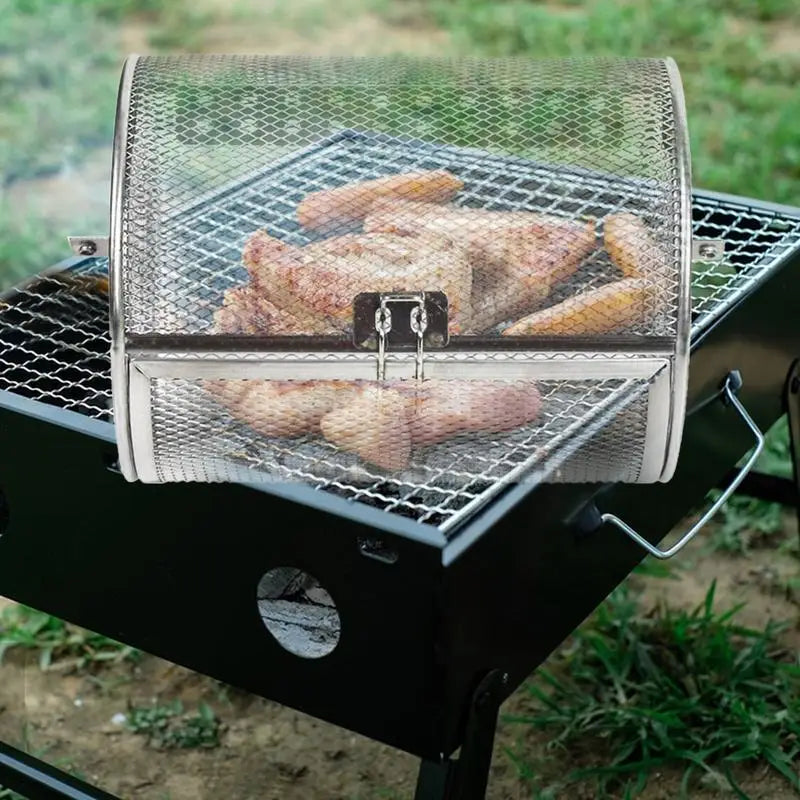 Tejesa Stainless Steel Oven Rotating Round Grill Cage Nuts Coffee Beans Baking Basket for Barbecue Air Fryer Rotisserie Accessories