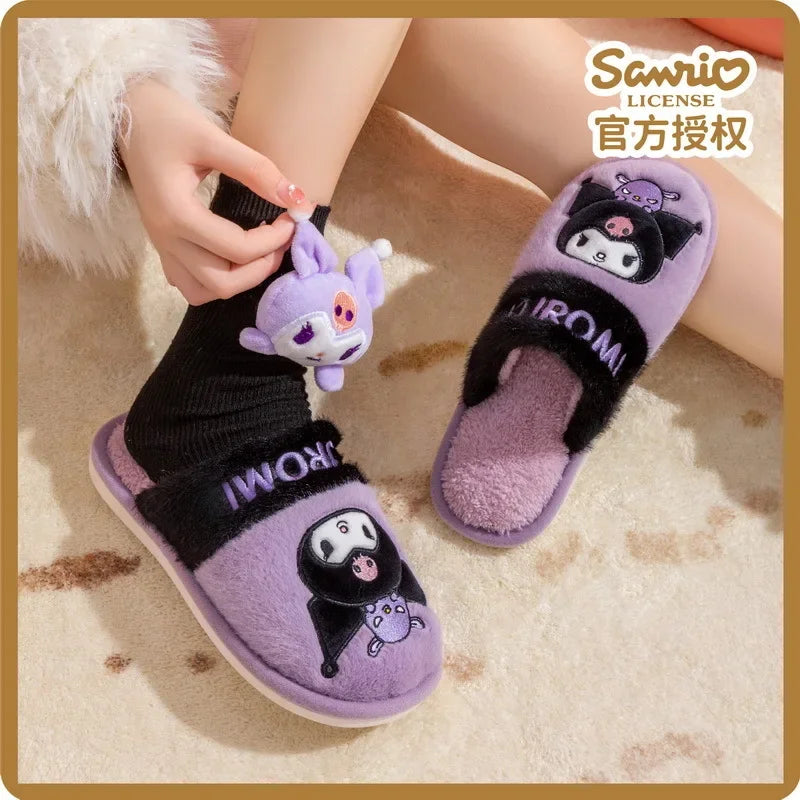 Hemasa Hello Kitty Plush Slippers   Warm Winter Indoor Slippers Flat Casual Non-slip Girl Christmas Gift