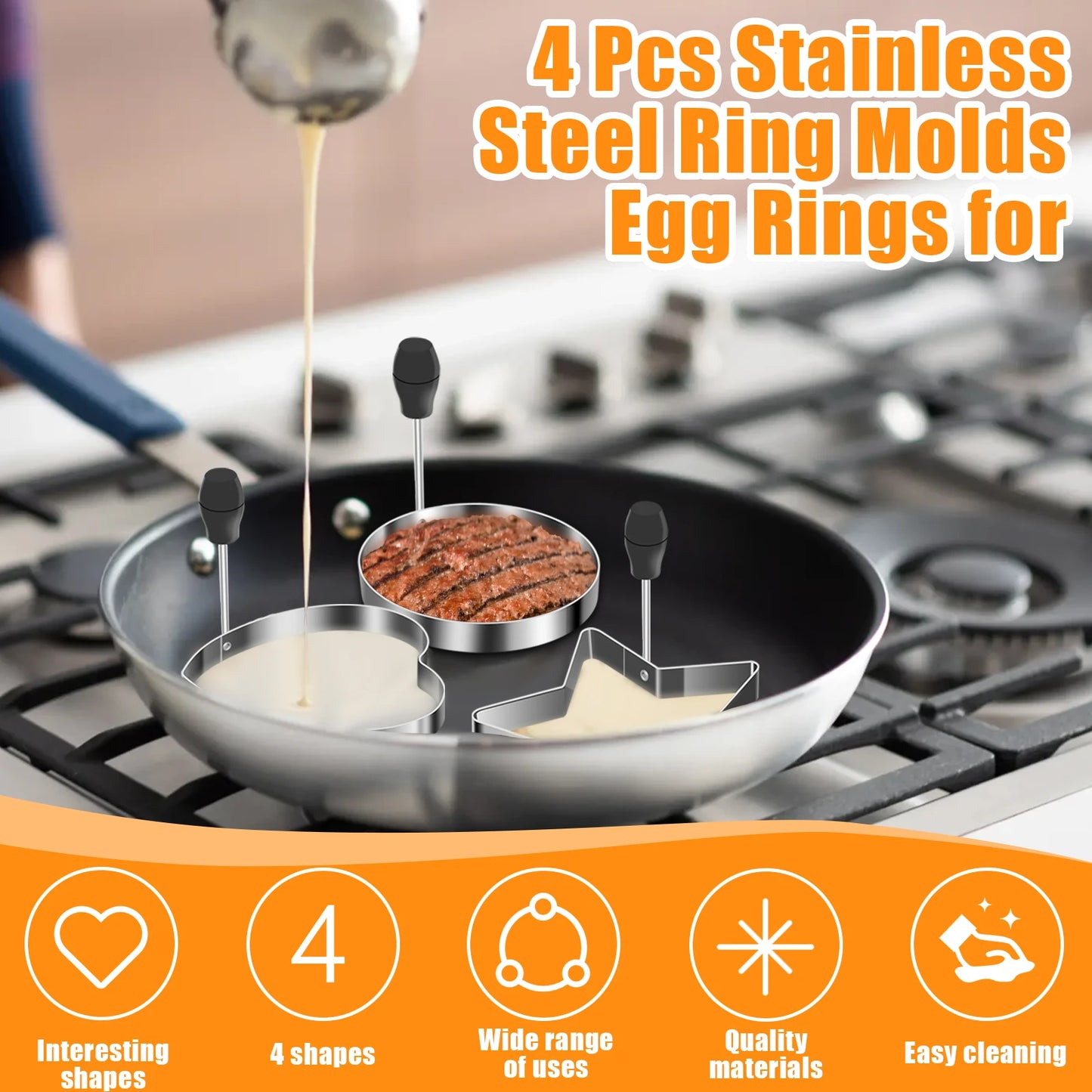 Tejesa 4/1pc Egg Fryer Mold Egg Ring Cooker Pancake Mold for Frying Egg Cookies Cake Pastry Donut Bake Mold Non-Stick Egg Forming Mold