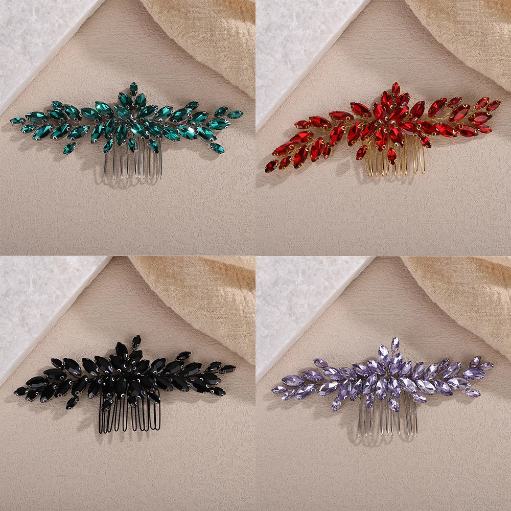 Hemasa  Rhinestone Bridal Hair Comb /Red Blue Headpiece for Women