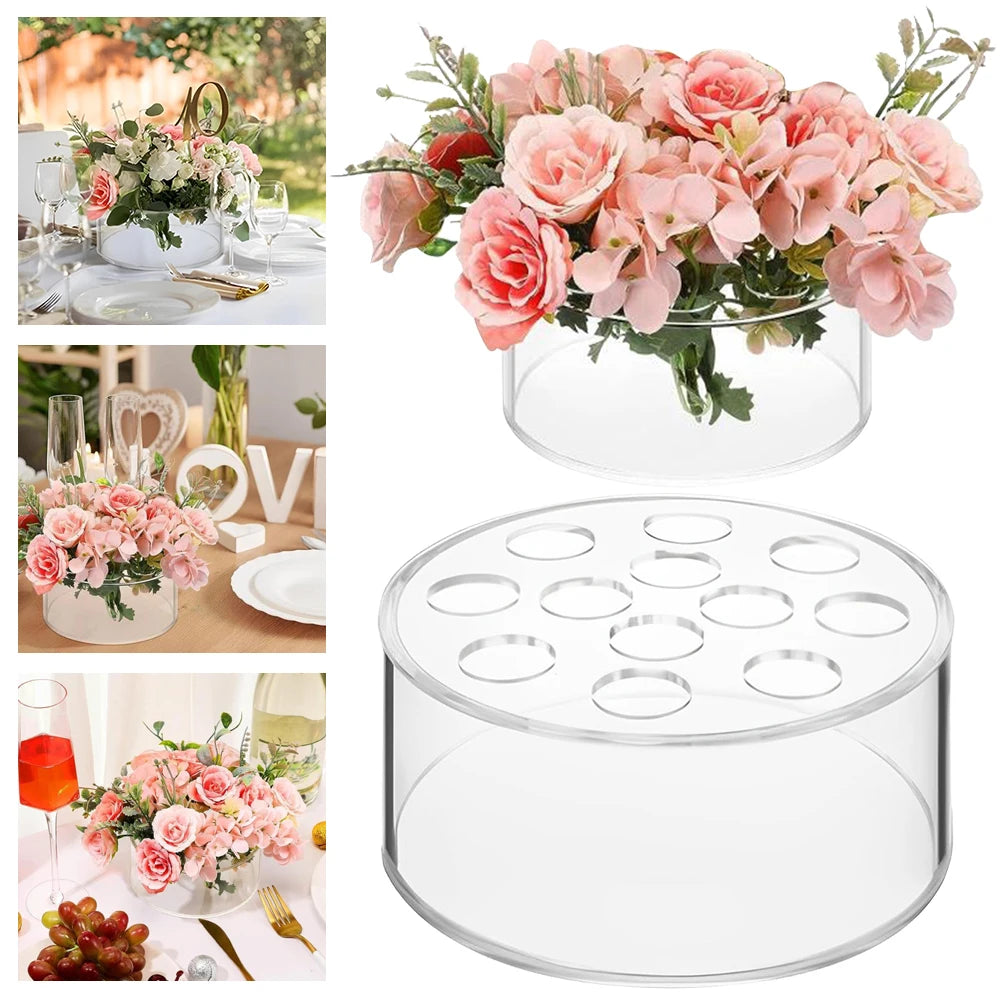 Tejesa Transparent Acrylic Vase Circular Living Room Creative Porous Flower Arrangement Container Decorative Vase 12 Holes