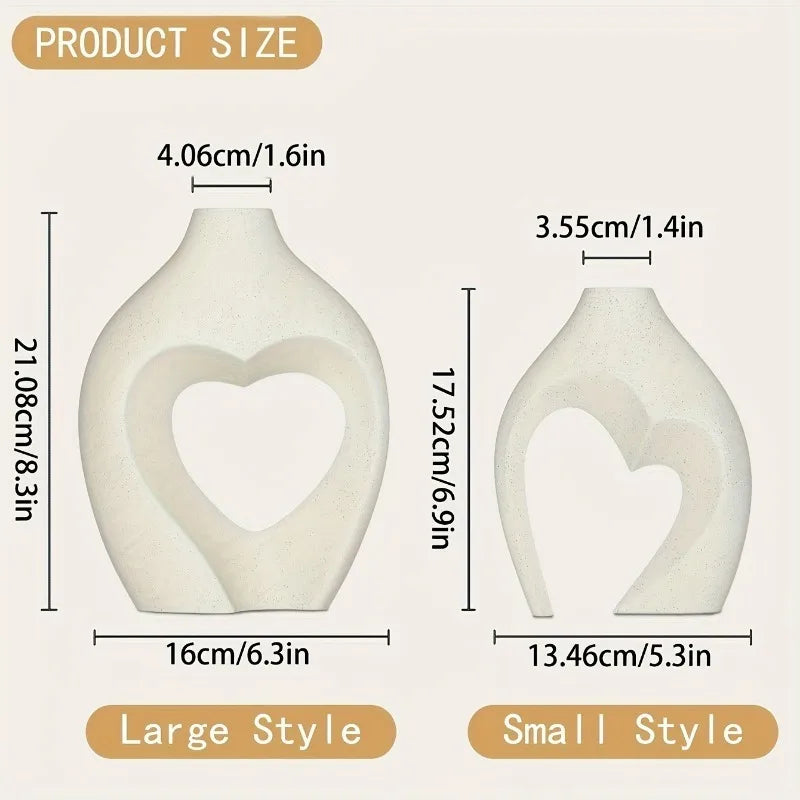 2pcs Heart-shaped Vase Set Resin Vases Ideal Choice for Desktop Decoration Suitable for Home Decoration