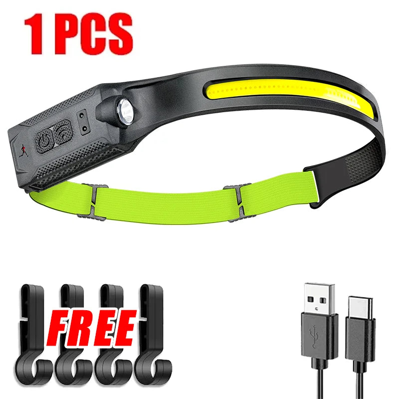 Hemasa LED COB Induction Headlamp USB Rechargeable Lamp with Built-in Battery Camping Fishing Running Headlight Working Lantern