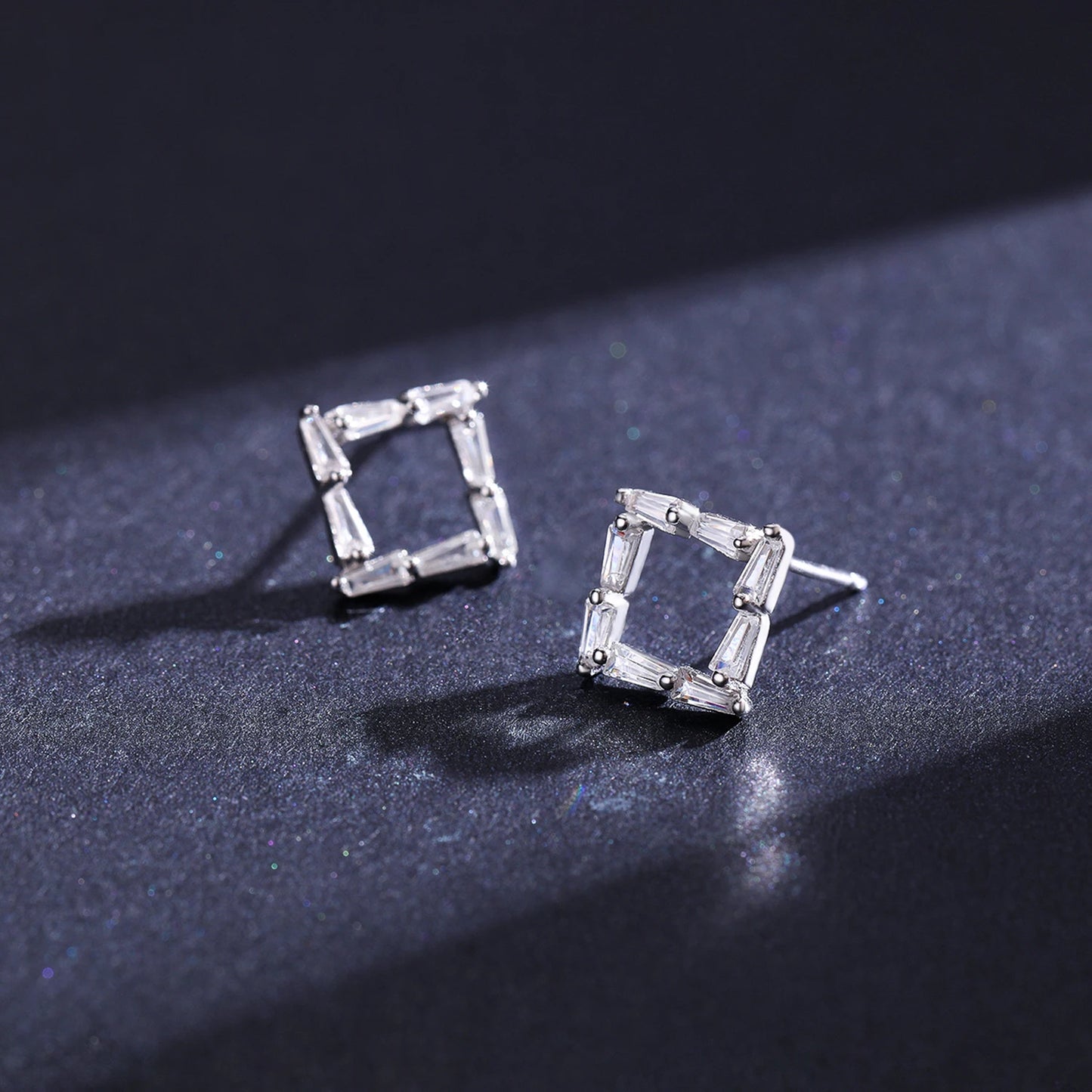 Modian Genuine 925 Sterling Silver Simple Square With Trapezoid Clear CZ Stud Earrings for Women Girl Anti-allergy Jewelry