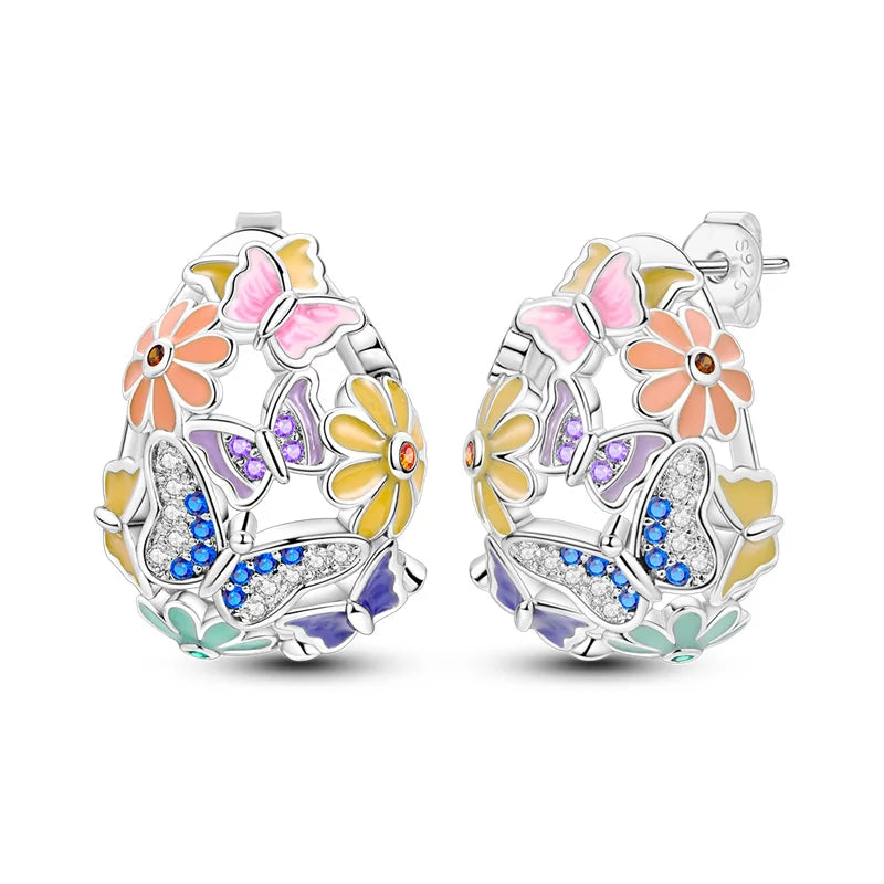 2025 Women's Earrings 925 Silver Butterfly Series Luxury Jewelry CZ Color Party Anniversary Gift