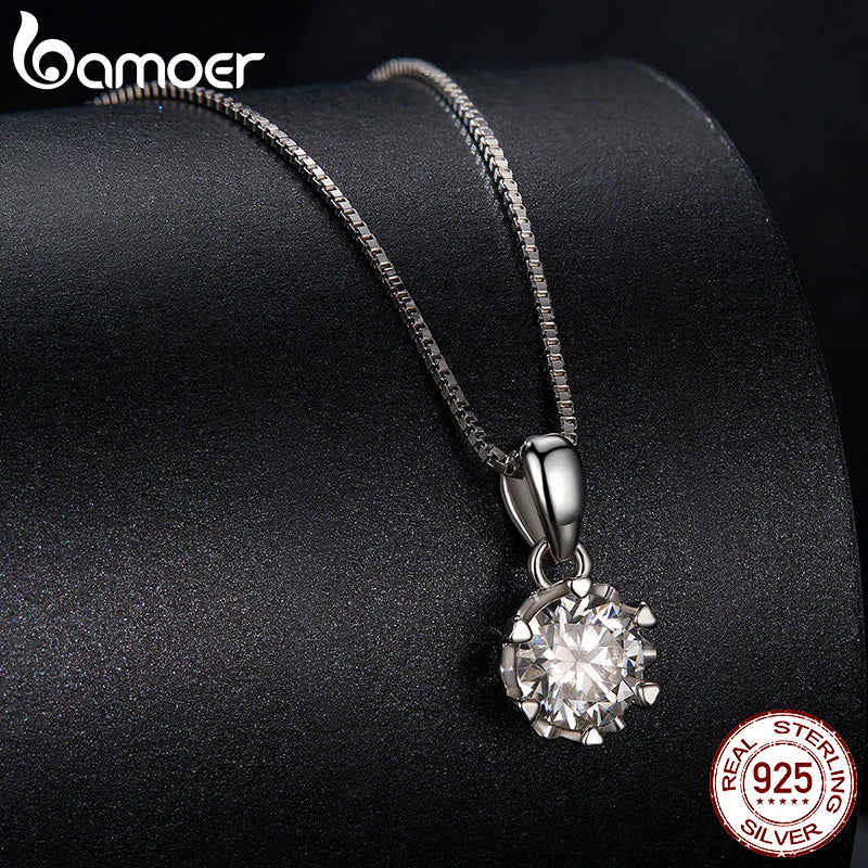 Bamoer 1 Carat D Color Moissanite Pendant Necklace Real 925 Sterling Silver Lab Diamond Engagement Fashion Necklace