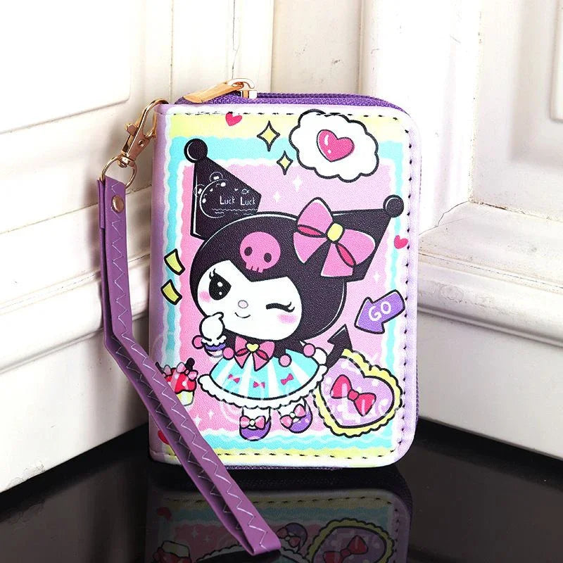 Cartoon Kuromi Short Version Waterproof Money Bag Zipper Coin Purse Multiple Card Slots Wallet Portable Decoration Girl Gift