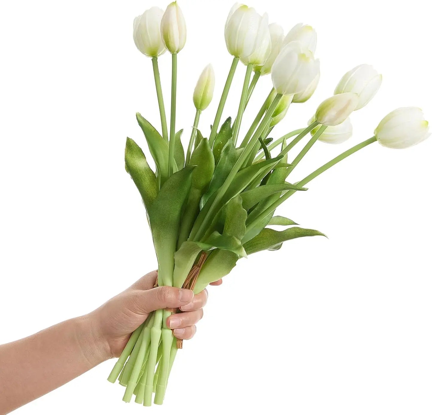 Tejesa 15pcs Real Touch Artificial Tulip Flowers Pink White Latex Tulip Bouquets for Office Wedding Party Home Room Decoration