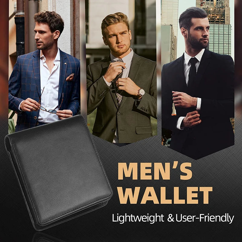 Hemasa 100% Genuine Leather RFID Blocking Slim Trifold Men Wallets with Coin Pocket and ID Window Minimalist Wallet for Men