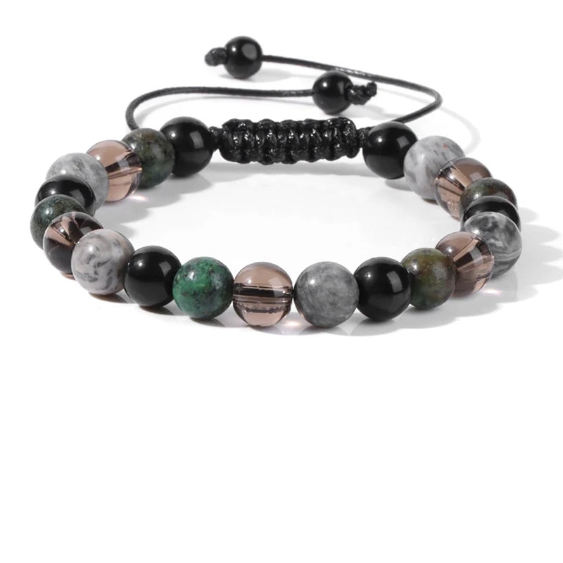 Tejesa 8MM Mix Natural Stone Braided Bracelet Smoky Quartz Beaded Bracelets For Women Men Balance Energy Woven Wristbands Jewelry Gift