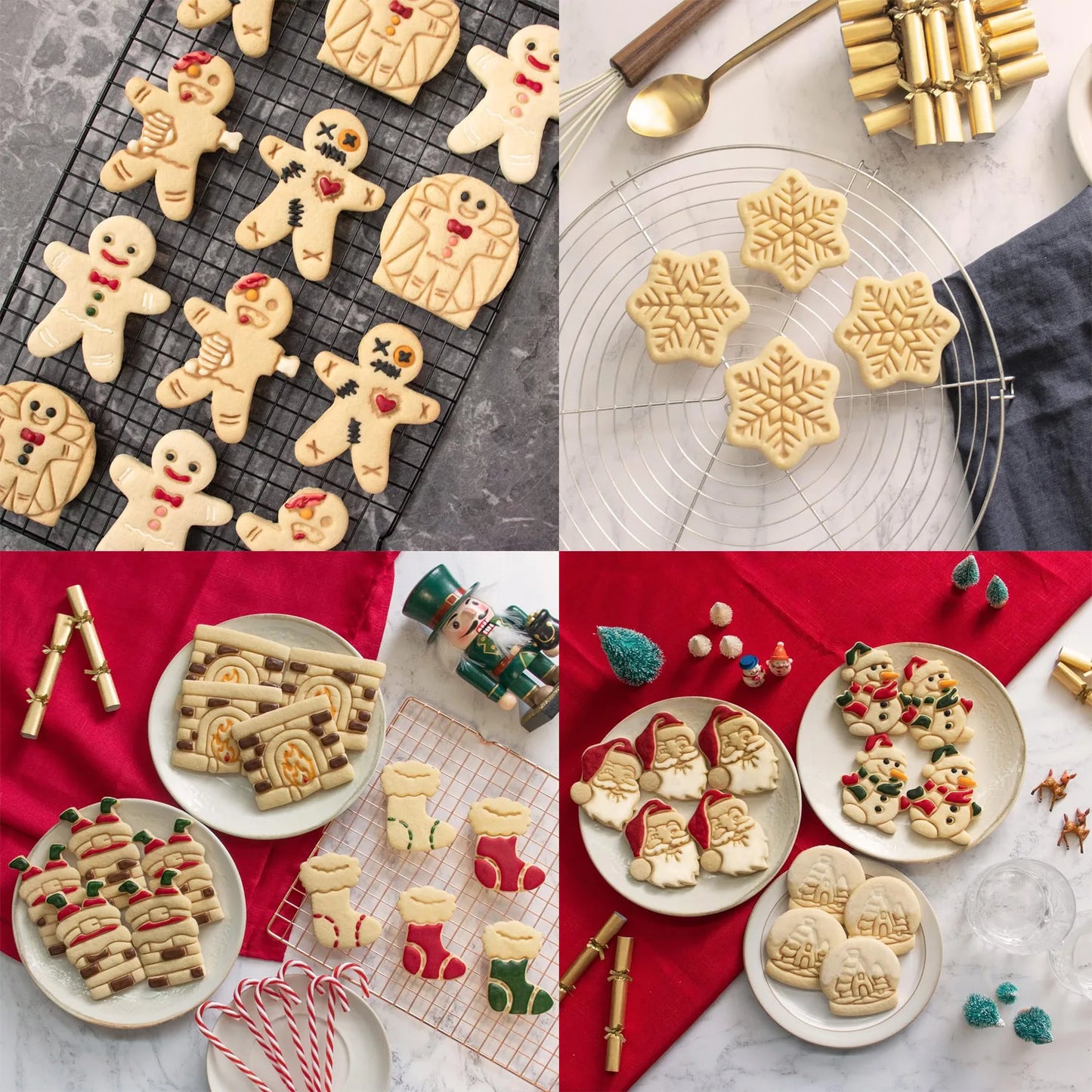 Christmas Gingerbread Cookie Cutters DIY Snowflake Santa 3D Plastic Biscuit Mold Stamp Fondant Pastry Cartoon Baking Supplies
