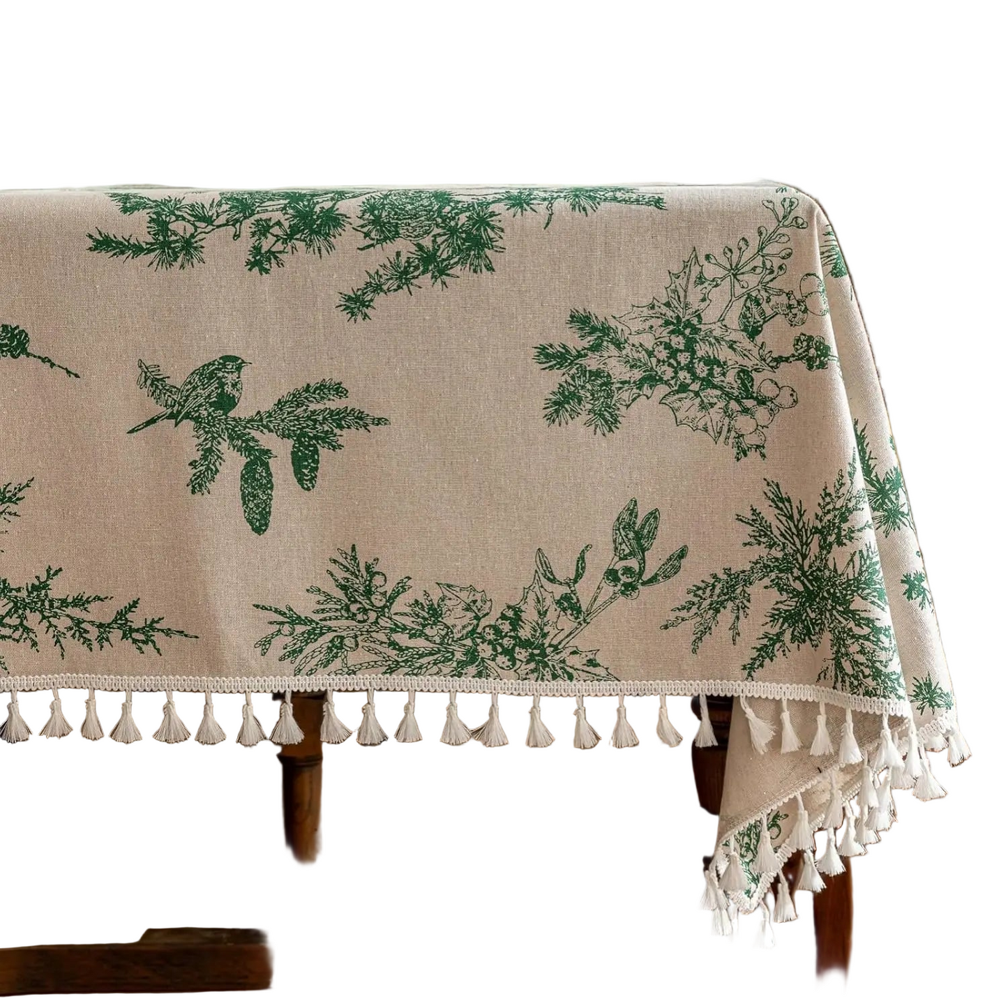 Tejesa Square Cotton Linen Tablecloth with Stitching Tassels Washable Fabric Table Cover for Christmas Dining Kitchen Tea Party