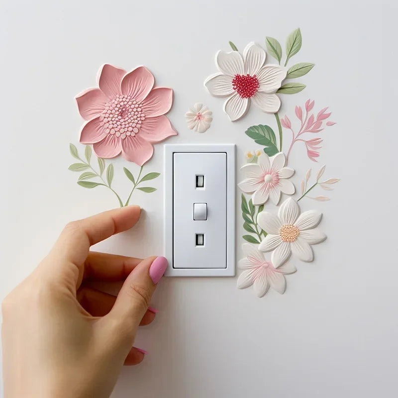 Hemasa Beautiful flowers Switch Wall Sticker PVC Removable Waterproof sticker for bedroom bathroom Living room Home Decoration Stickers