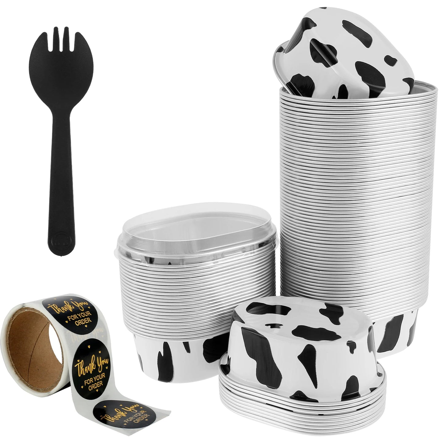Tejesa 100/50Pcs Aluminum Foil Cake Pans 68ml Heat-Resistant Foil Baking Cups with Clear Lids Mini Oval Cake Pan Reusable Bread Mold