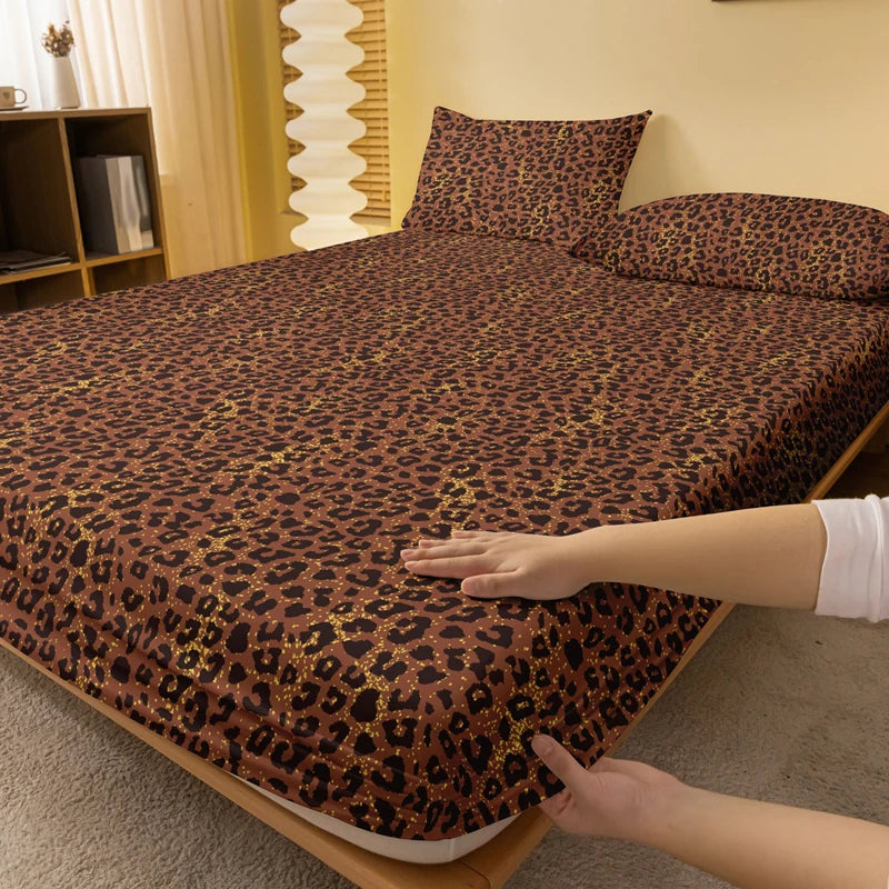 1 Simple modern leopard printed matte Fitted Sheet, bedroom printed bed cover, bedding (excluding pillowcases)