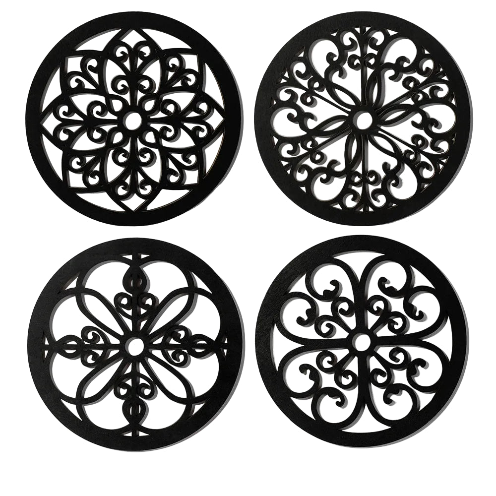 Tejesa 4Pcs Black Wooden Hollow Wall Decor /Boho Home Decoration Hexagon Square Hanging Wall Decor