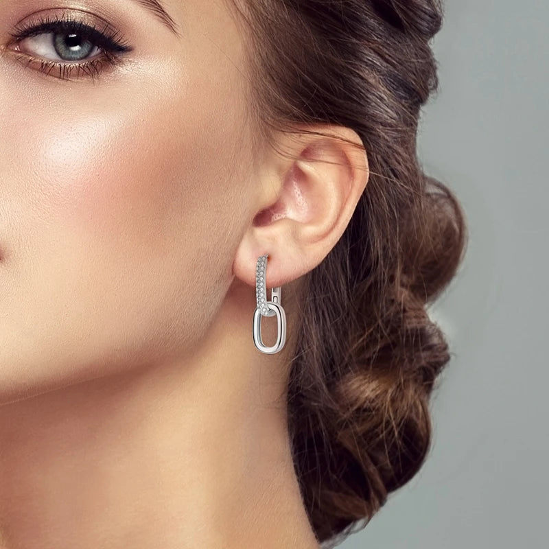 Gorgeous 925 Sterling Silver Shining U-shaped Double Ring Closet Pavé Asymmetric Women's Elegant Jewelry Accessories