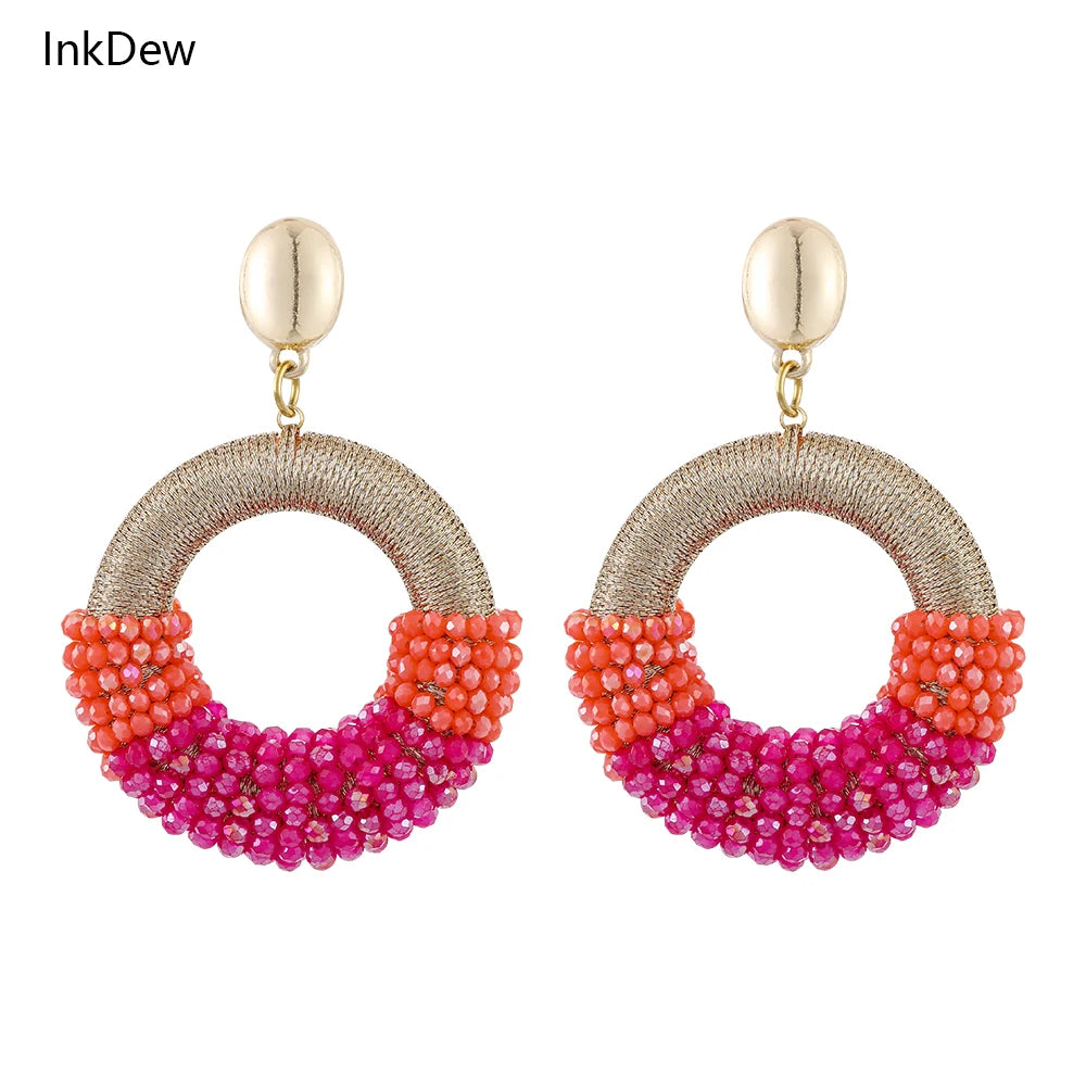 Hemasa Half String Half Bead Drop Earrings  /Handmade Crystal Beads Earrings For Women