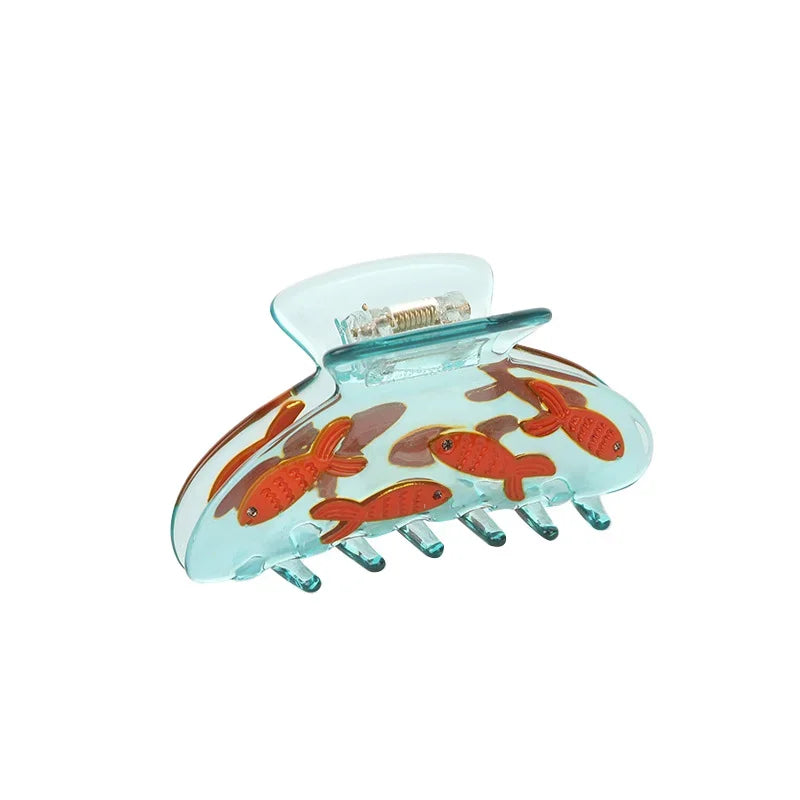 Hemasa  Lovely Design Hear Wearing Transparent Goldfish Hair Clips Resin Acetate Claw HairClip Hair Accessories for Women Girl