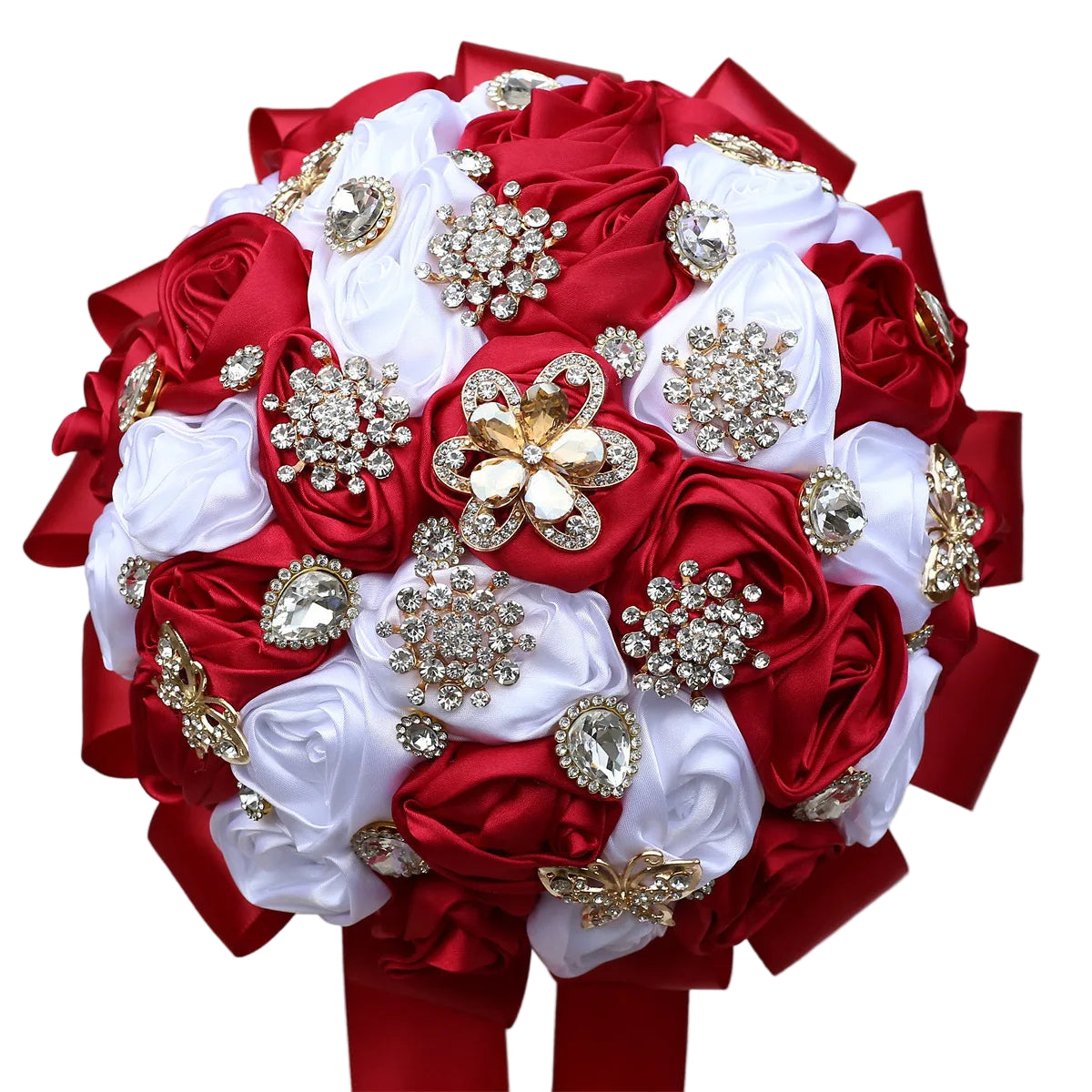 Tejesa Ivory Champagne Bridal Wedding Bouquet with Crystal Artificial Silk Rose Flower Bouquet for Quinceanera Bride Wedding