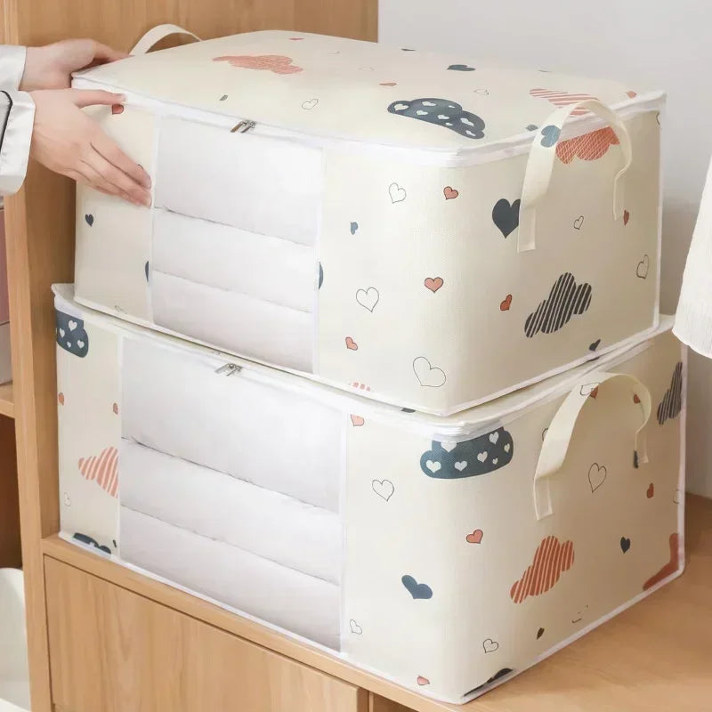 1/2pcs Large/Small Quilt Clothes Storage Bag 50/75L Capacity Moisture Dust Proof Proof Organizer Foldable With Sturdy Zipper
