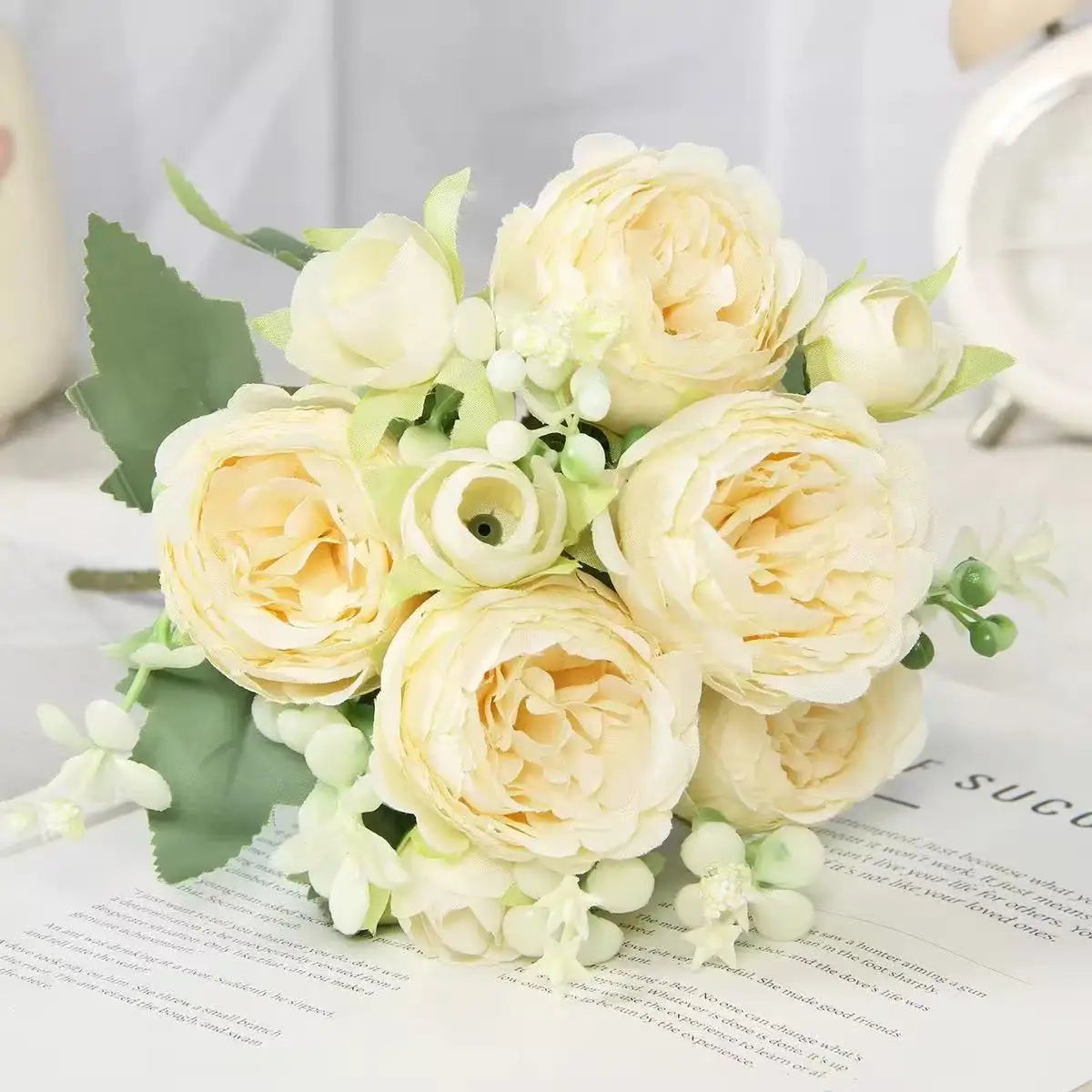 30cm Rose Pink Silk Peony Artificial Flowers Bouquet 5 Big Head and 4 Bud Cheap Fake Flowers for Home Wedding Decoration indoor