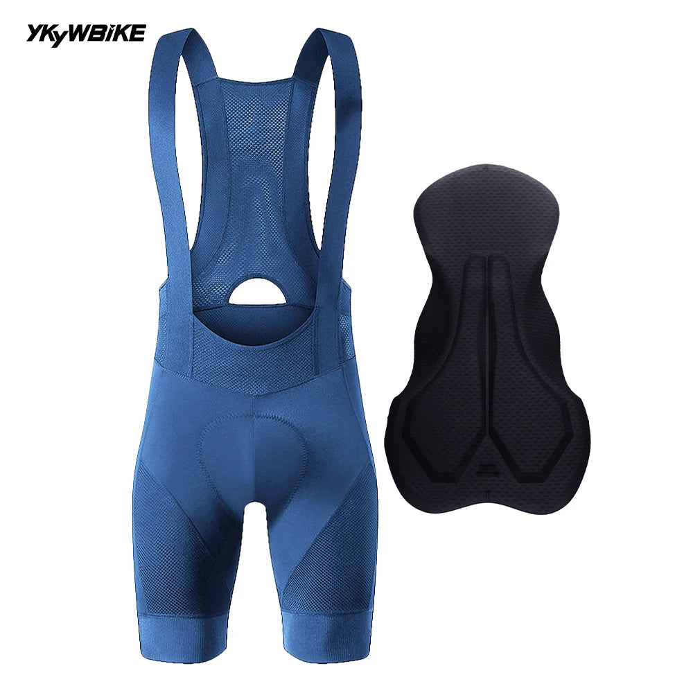 YKYW Men's Pro Team Bib Shorts Summer Outdoor Wear Breathable Bicycle Sports Clothing Tights Bike Blue Gray Bib Shorts 6 Hours