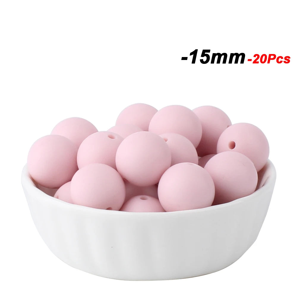 20pcs 15mm Baby Round Silicone Beads Food Grade DIY Teethers Toys Nipple Holder Pacifier Chain BPA Free Silicone Teething Beads