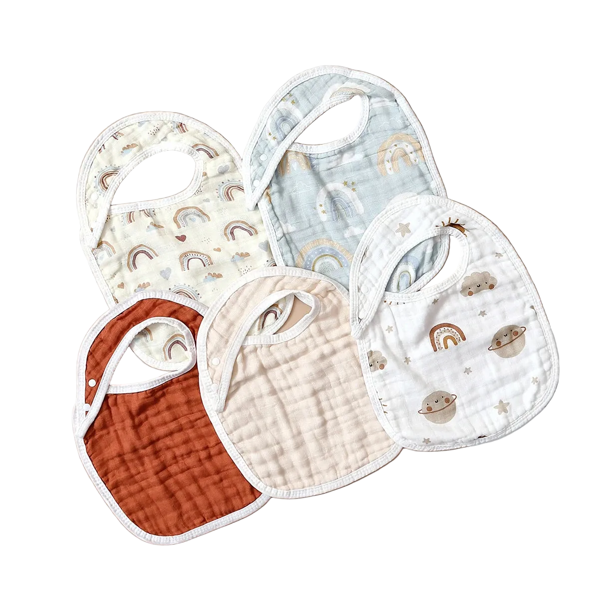 Tejesa 5pcs Set Breathable Bamboo Cotton New born Muslin Feeding Bib/ Antibacterial Baby Burp Cloth