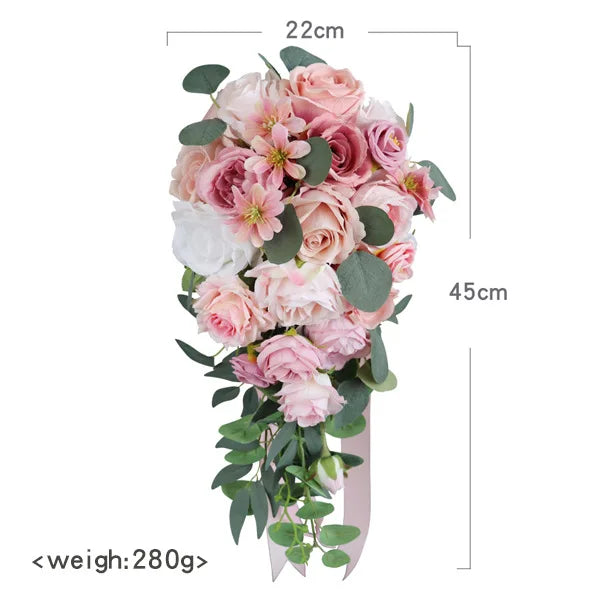 Tejesa Rustic Cascading Wedding Bouquets for Bride /Artificial Flower Waterfall Bridal Bouquet for Wedding