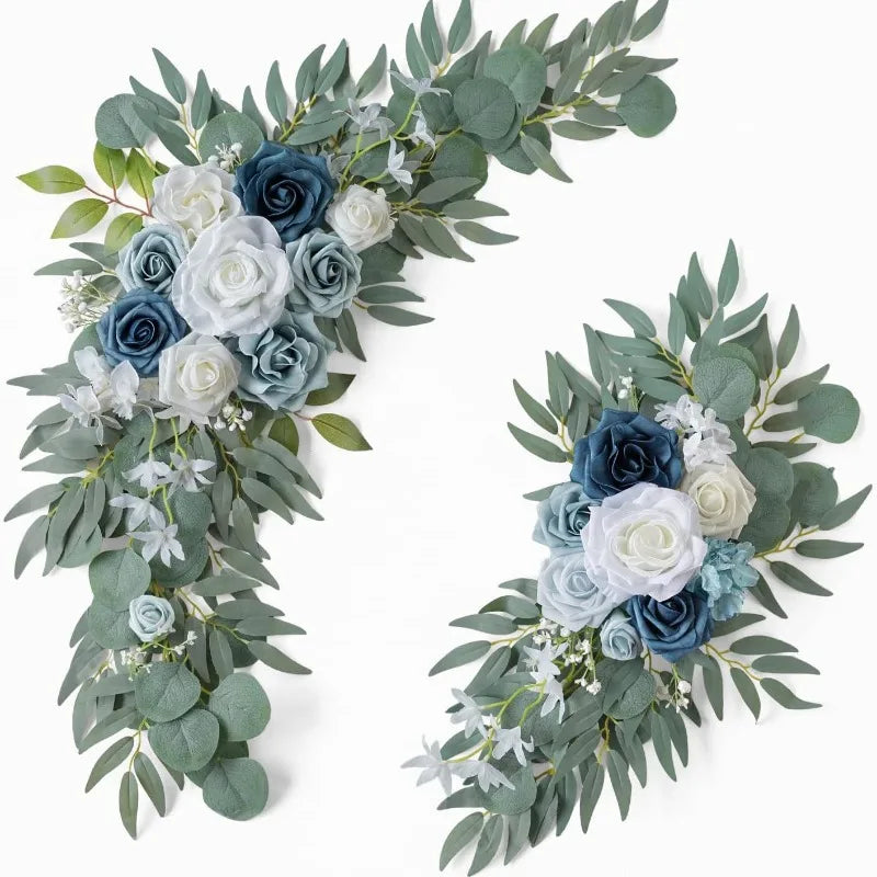Tejesa Artificial Wedding Arch Flowers Kit Boho Dusty Rose Blue Eucalyptus Garland Drapes for Wedding Decorations Welcome Sign