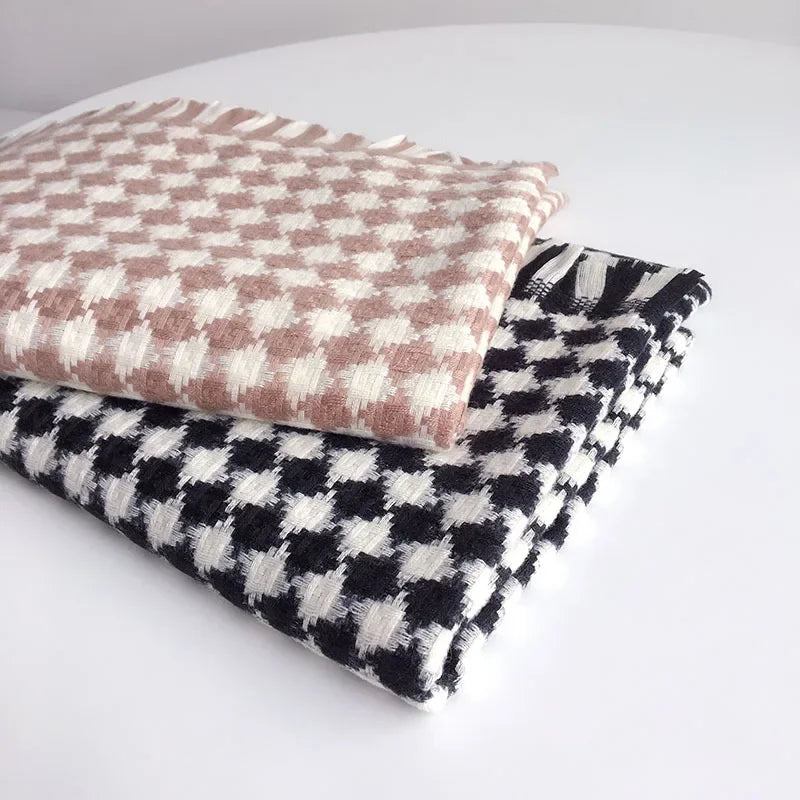 2021 Black White Cherkered  Cashmere Imitation  Scarf Shawl For Women