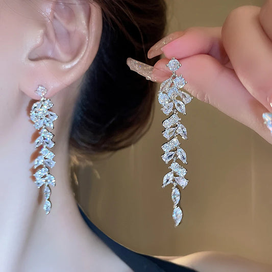 Hemasa  Shiny   Rhinestone Leaves Stud Earrings For Women