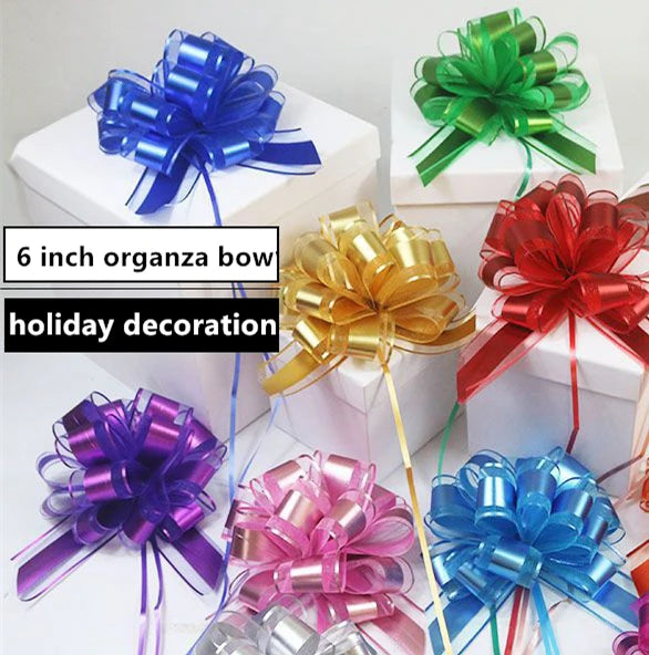 10PCS Pull Bow Large 6 Inch Organza Gift Wrapping Pull String Bows with Ribbon for Easter Presents Wedding Gift Basket Wrapping