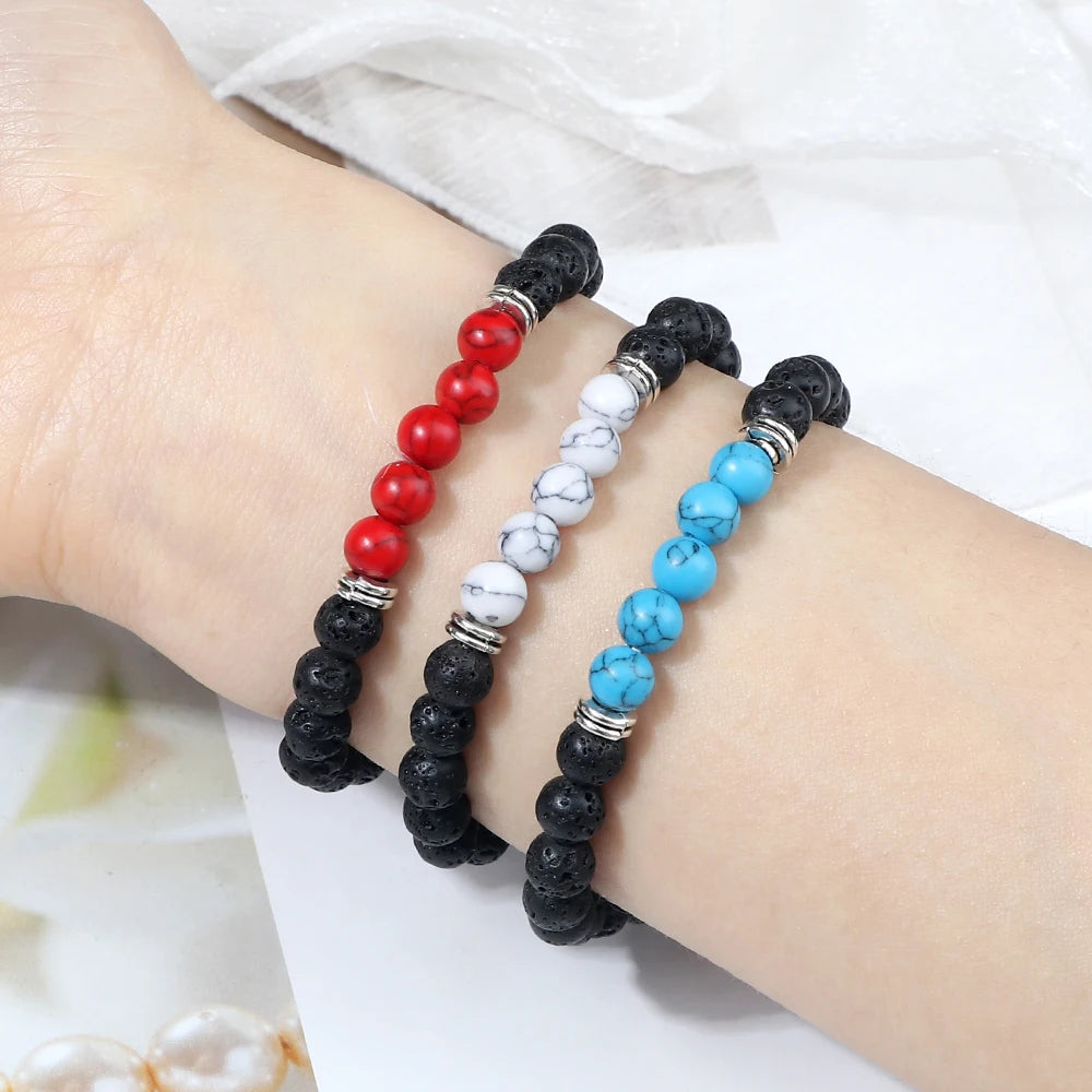 6MM Red Natural Stone Beads Prayer Bracelets For Women Men Tiger Eyes Lava Hematite Stretch Bracelets Couples Handmade Jewelry