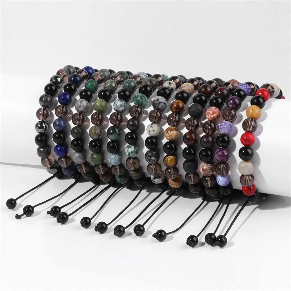 Tejesa 8MM Mix Natural Stone Braided Bracelet Smoky Quartz Beaded Bracelets For Women Men Balance Energy Woven Wristbands Jewelry Gift
