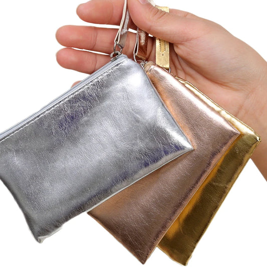 Fashion PU Leather Mini Zipper Storage Bag Multifunctional Portable Coin Key Organizer Card Holder Gold Silver Coin Purse Wallet