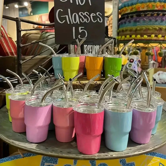 6pcs/Set Mini Tumbler Shot Glass 3oz Tumbler Shot Glasses With Lid And Straw Double Wall Vacuum Sealed Stainless Steel Tumbler