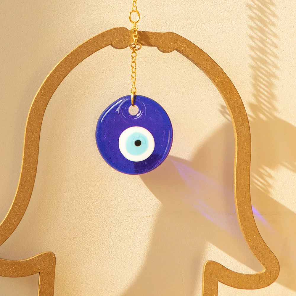 Hemasa Wood Hamsa Hand Evil Eye Wall Hanging Ornament Turkish Blue Eye Amulet Protection Good Luck Room Home Blessing Hamsa Decor Gift