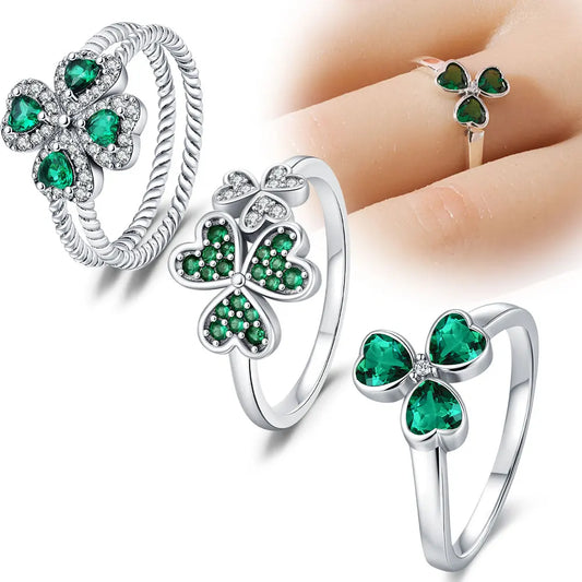 925 Sterling Silver Ring Women's Cubic Zirconia Lucky Clover Multi Layer Ring Wedding Ring Aesthetic Jewelry Gift