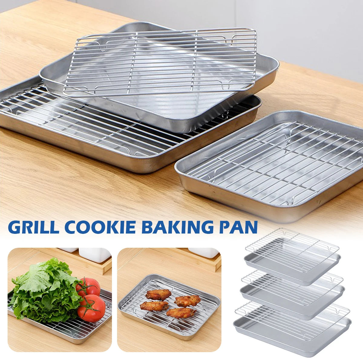 Tejesa 2pcs Baking Pan and Grill Oven Tray Drain Rack Cake Cheese Plate Display Stand for Home Kitchen Cooking Bake Gadget Cooling Rack