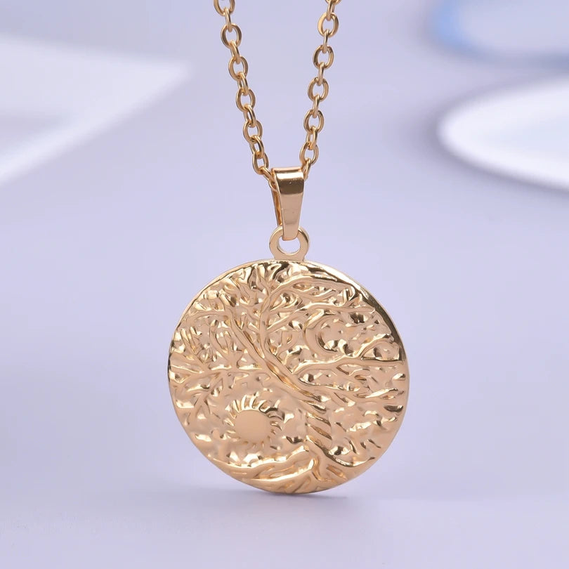 Tree of Life Gold Color Necklace for Women High Qulity Titanium Steel Pendant Collars Long Steel Chains Female Gifts Jewelry