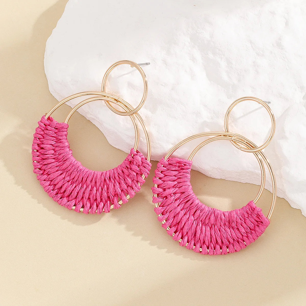 Summer Candy Circle Round Raffia Earrings Handmade Fashion Jewelry Accessories Bohemian Party Statement Earrings for Women