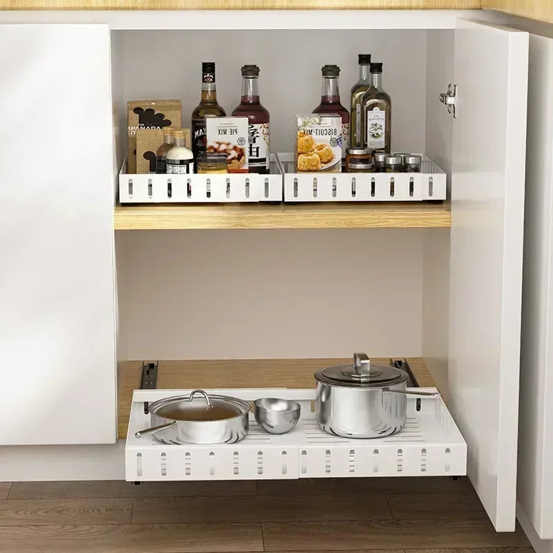 Attached Dish Rack Stainless Steel Household Kitchen And Storage Cabinets Organizer With Slide Retractable Pull-out Sink Rail